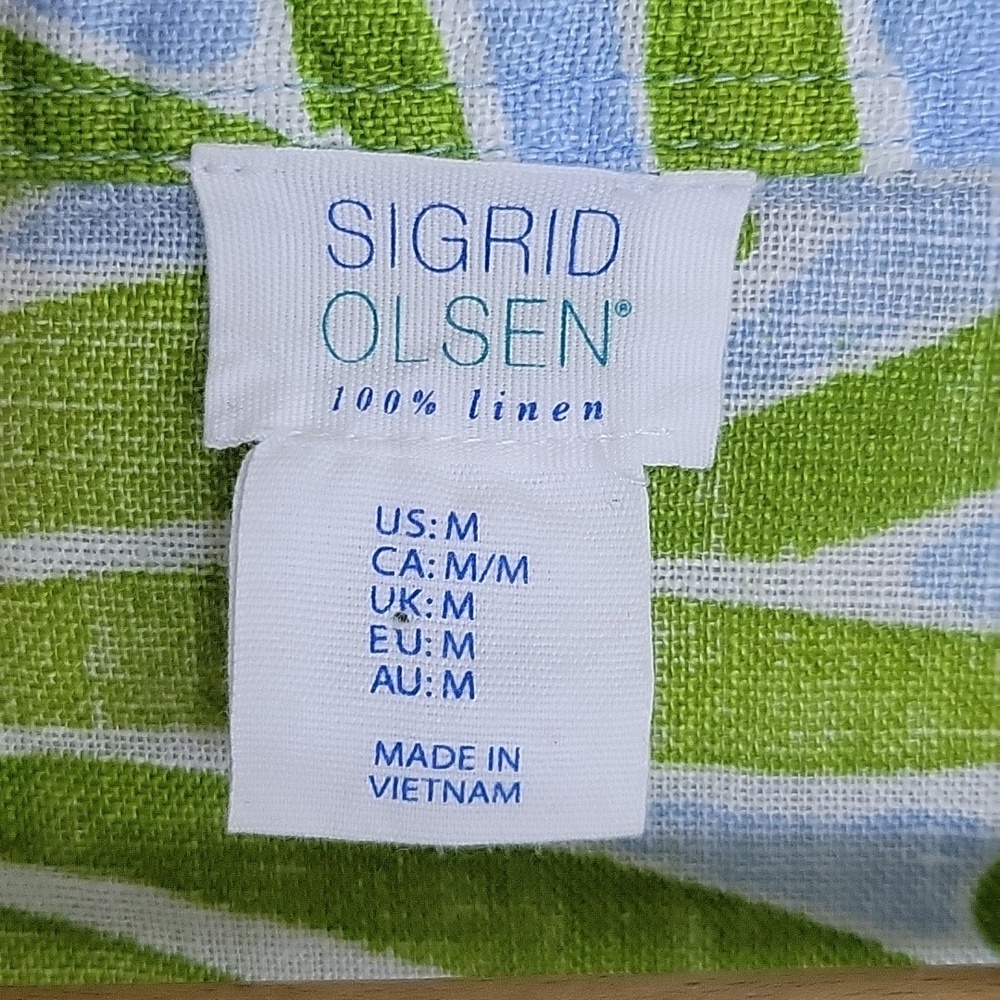 Sigrid Olsen Green Leaf Print Linen Boxy Button Down Size Medium - Picture 3 of 5